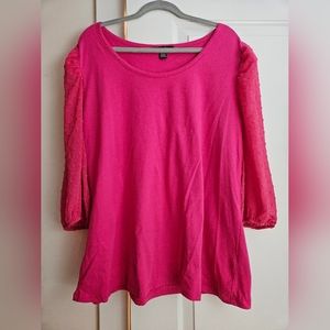 $5 bundled Hot pink blouse with sheer dot sleeves plus size 2x